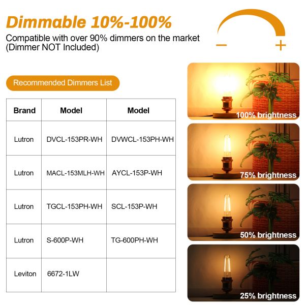 BRIMAX 120V 230V Clear Glass 4W T30 T10 E26 E27 LED Bulb 2700K (4Pack)