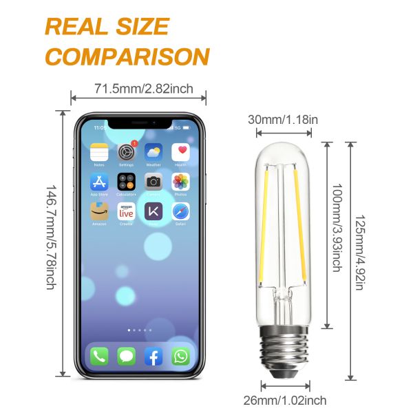 BRIMAX 120V 230V Clear Glass 4W T30 T10 E26 E27 LED Bulb 2700K (4Pack)