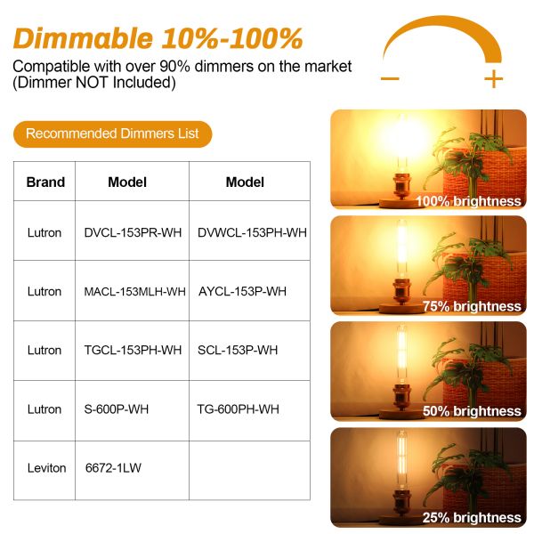 BRIMAX 120V 230V Clear Glass 8W T30 T10 E26 E27 LED Bulb 2700K (4Pack)