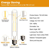 BRIMAX 120V 230V Clear Glass 8W T30 T10 E26 E27 LED Bulb 2700K (4Pack)