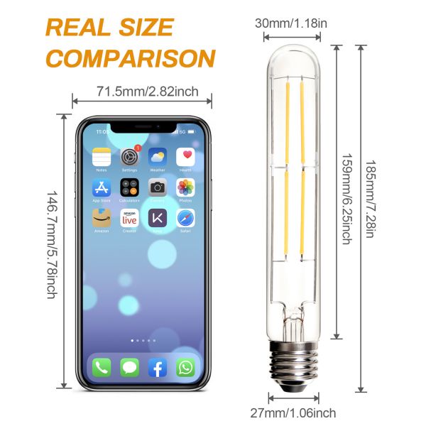 BRIMAX 120V 230V Clear Glass 8W T30 T10 E26 E27 LED Bulb 2700K (4Pack)