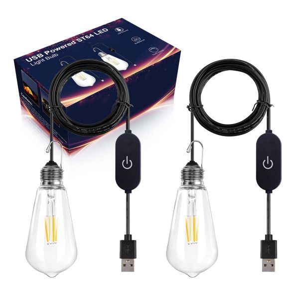 BRIMAX DC5V Plástico transparente 3W ST64 USB Bombilla LED 2700K (paquete de 2)