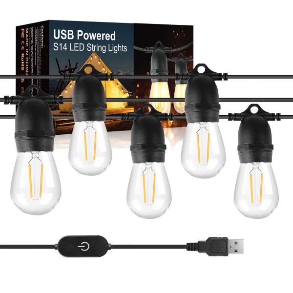 BRIMAX DC5V transparenter Kunststoff 10W S14 USB LED-Lichterkette 2700K dimmbar (1Pack)