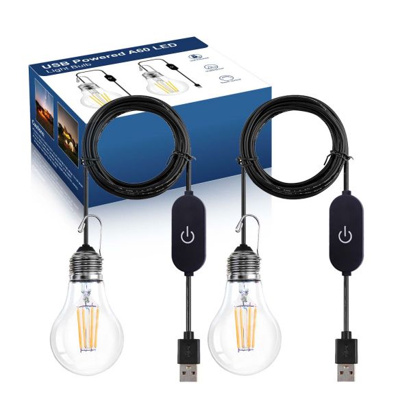 BRIMAX DC5V Klarer Kunststoff 3W A60 USB-LED-Glühbirne 2700K (2er-Pack)