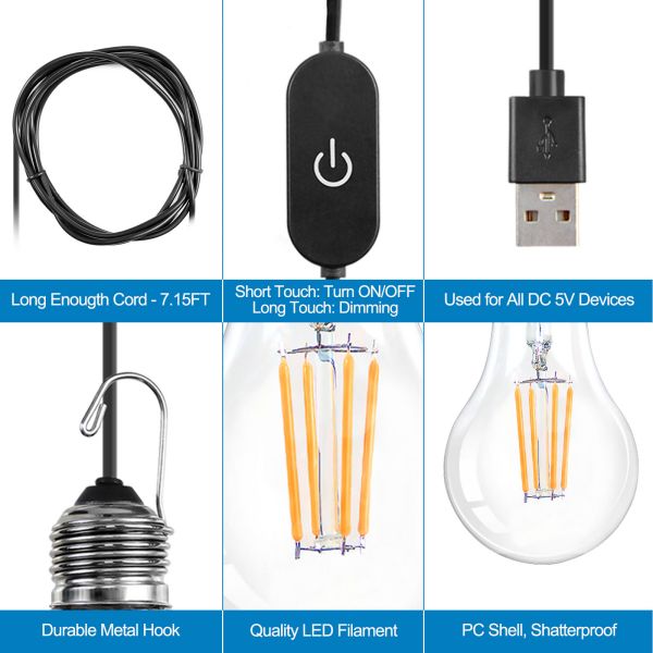 BRIMAX DC5V Klarer Kunststoff 3W A60 USB-LED-Glühbirne 2700K (2er-Pack)