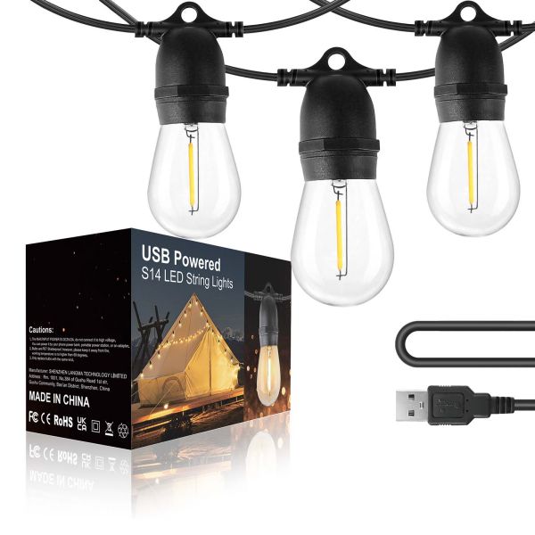 BRIMAX DC5V Clear Plastic 10W S14 USB LED String Lights 2700K Non-dimmable (1Pack)