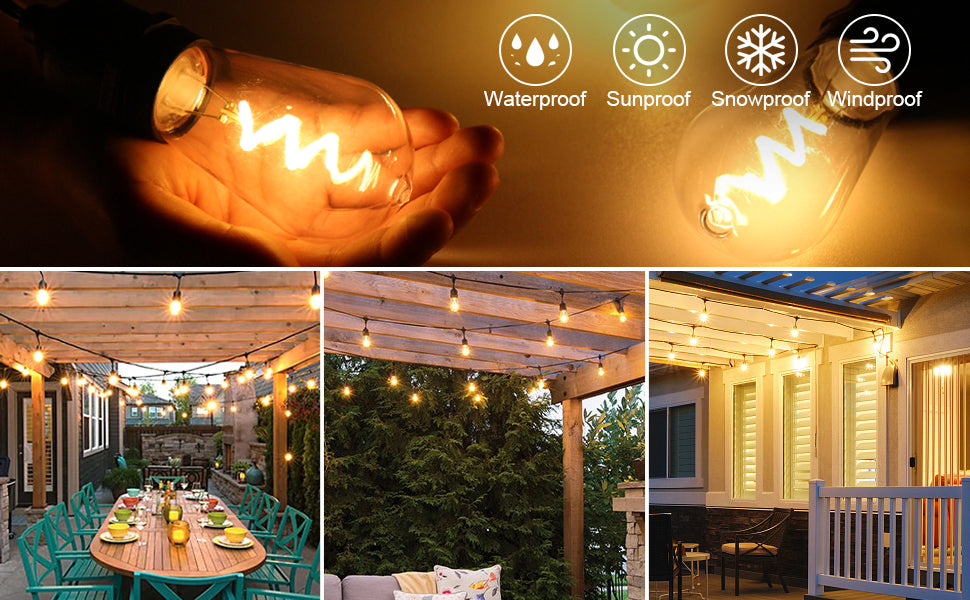 BRIMAX AC230V UK Plug Clear Plastic Shatterproof 48FT 15Bulbs 15W ST48 Linkable LED String Lights 2700K (1Pack)