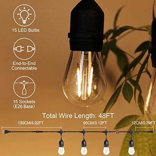 BRIMAX 120V Clear Plastic 48FT 30W S14 LED String Lights 2700K (1Pack)