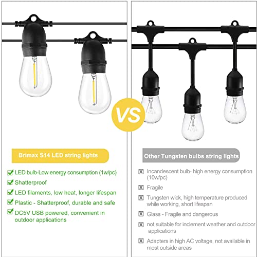 BRIMAX DC5V Clear Plastic 10W S14 USB LED String Lights 2700K Non-dimmable (1Pack)
