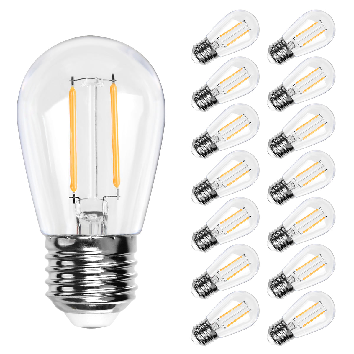 BRIMAX Clear Plastic Shatterproof AC120V AC230V 2W S14 E26 E27 LED Bulb 2200K 2700K (15Pack)