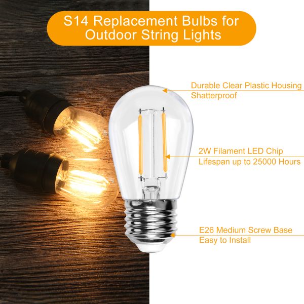 BRIMAX Clear Plastic Shatterproof AC120V AC230V 2W S14 E26 E27 LED Bulb 2200K 2700K (6Pack)