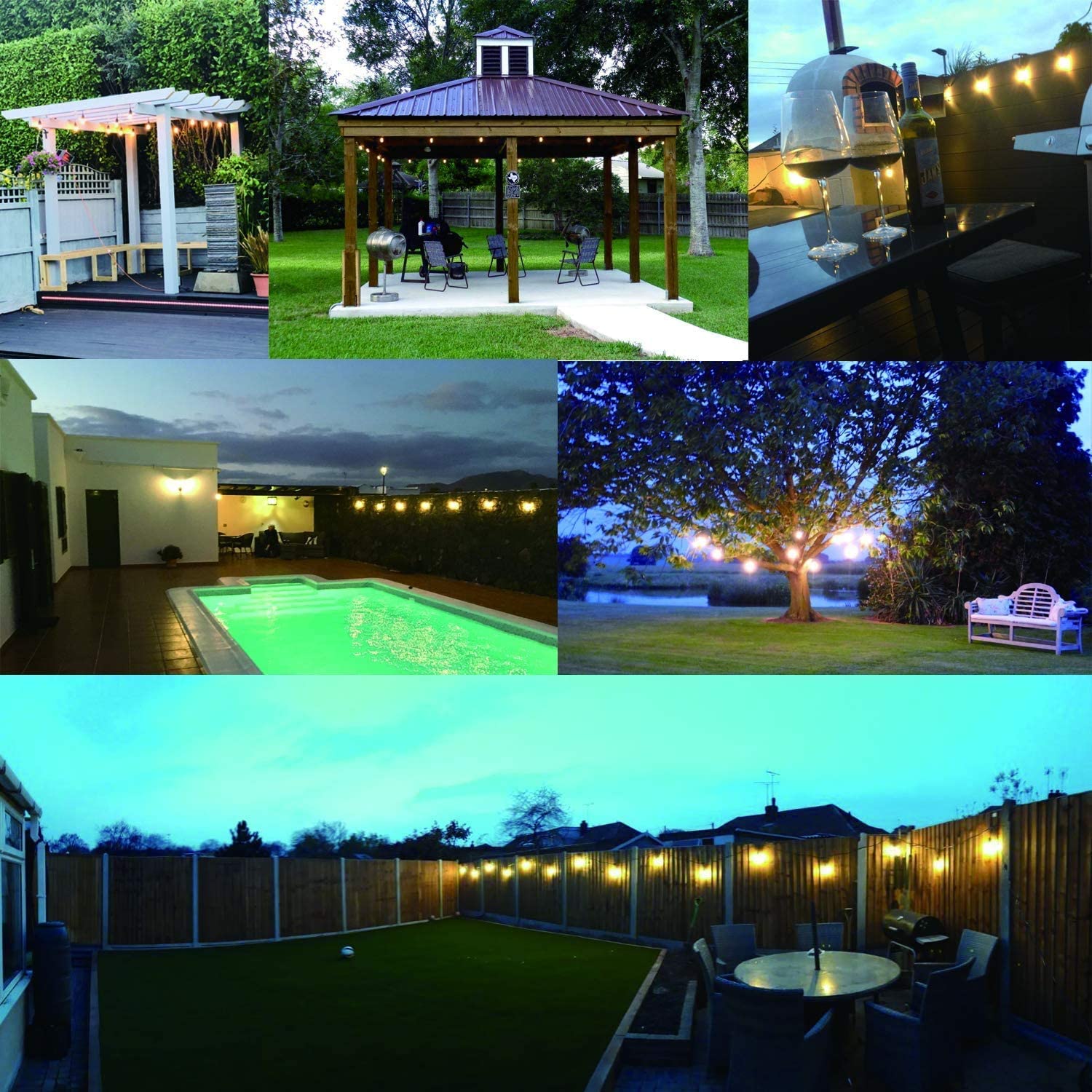 BRIMAX 230V UK Plug 2×1.0mm² Linkable 49FT S14 Outdoor Patio LED String Lights