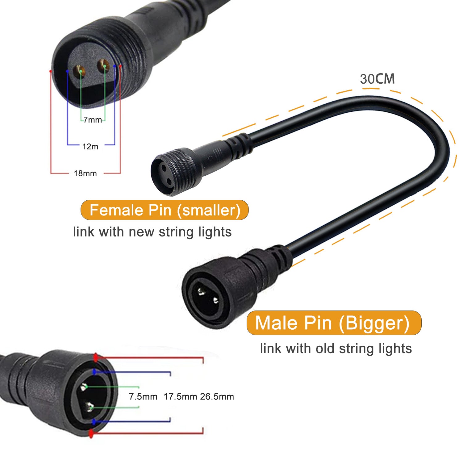 Brimax Adpter Cable for S14 String Lights (Old Connect with New)