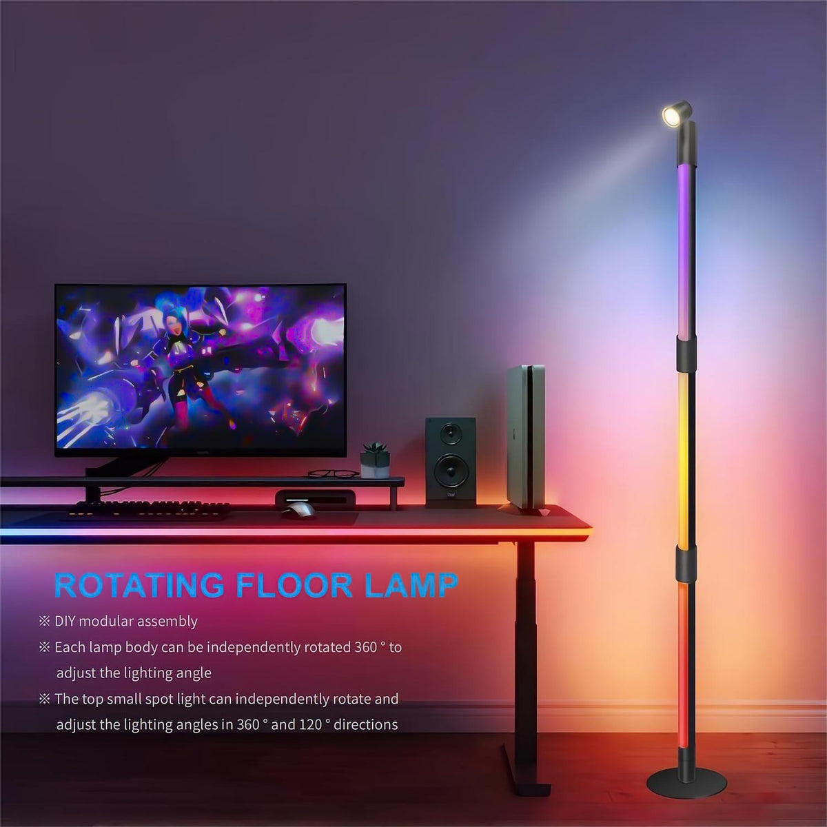 Bluetooth Smart RGB LED Floor Lamp, 360° Rotable Table Lamp (1 Pack)