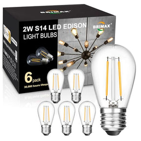 Brimax 120V 2700K E26 2W Shatterproof  S14 Replacement Bulbs for Outdoor String Lights and Sputnik Chandelier