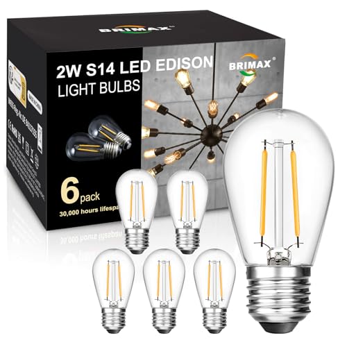 Brimax 120V 2700K E26 2W Shatterproof  S14 Replacement Bulbs for Outdoor String Lights and Sputnik Chandelier
