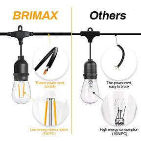 BRIMAX 120V Clear Plastic 48FT 30W S14 LED String Lights 2700K (1Pack)