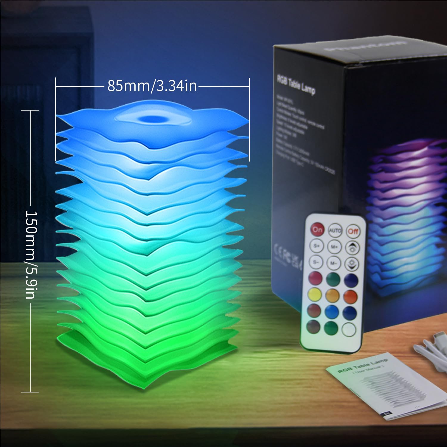 BRIMAX 5.9‘’ Dimmable RGB Table Lamp, Color Changing LED Touch Lamp, Rechargeable Modern Night Lamp,8 Brightness & 12 Colors Small Lamp for Bedroom/Home Office/Gift