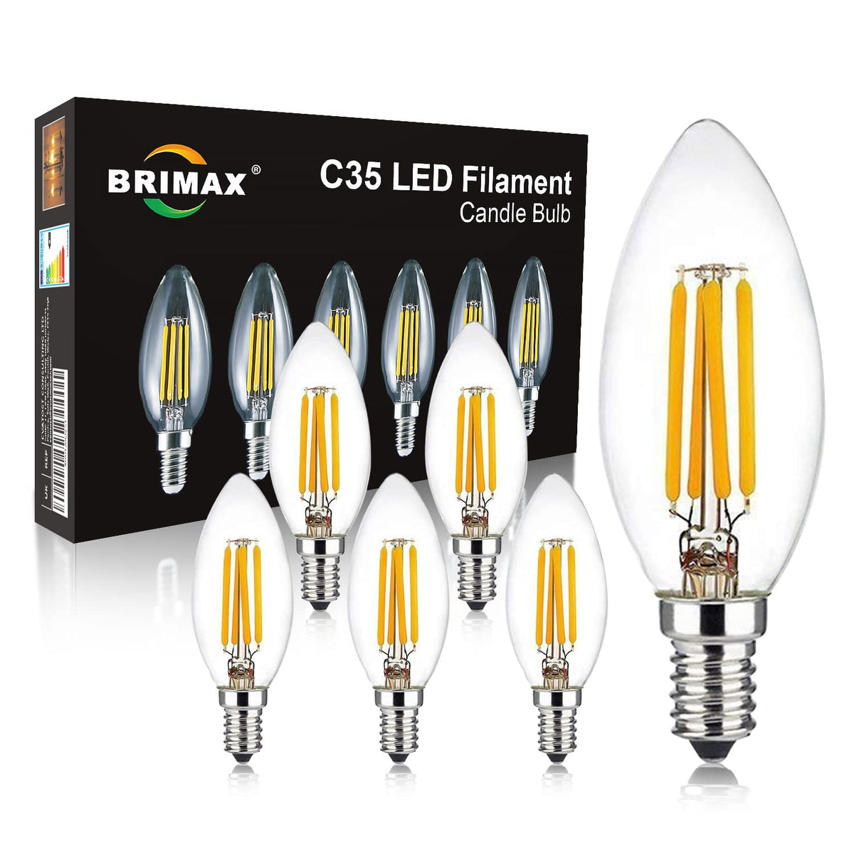 BRIMAX 4W E12 Candelabra LED Bulbs Dimmable 40W Equivalent 2700K Warm Light  C35 B11 Filament Design for Chandeliers, Fans & Wall Fixtures