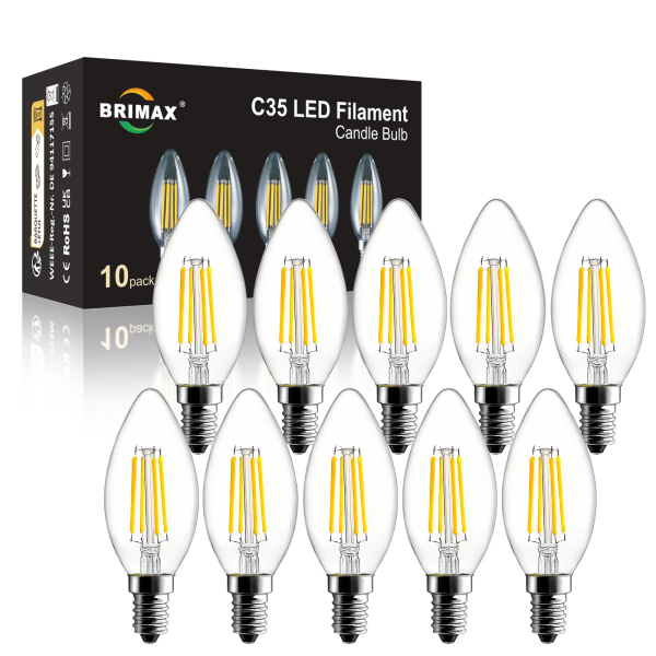 BRIMAX 120V 230V Clear Glass 4W C35 E12 E14 LED Bulb 2700K (10Pack)