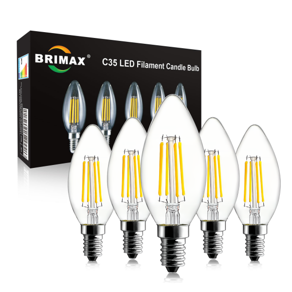 BRIMAX 120V 230V Clear Glass 4W C35 E12 E14 LED Bulb 2700K (5Pack)
