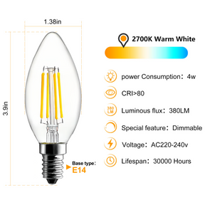 BRIMAX 120V 230V Clear Glass 4W C35 E12 E14 LED Bulb 2700K (4Pack)