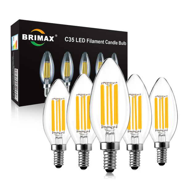 BRIMAX 120V 230V Clear Glass 6W C35 Dimmable E12 E14 LED Bulb 2700K (5Pack)