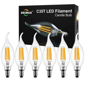 BRIMAX 120V Vidrio Transparente 6W C35T E12 Bombilla LED 2700K (Pack de 6)