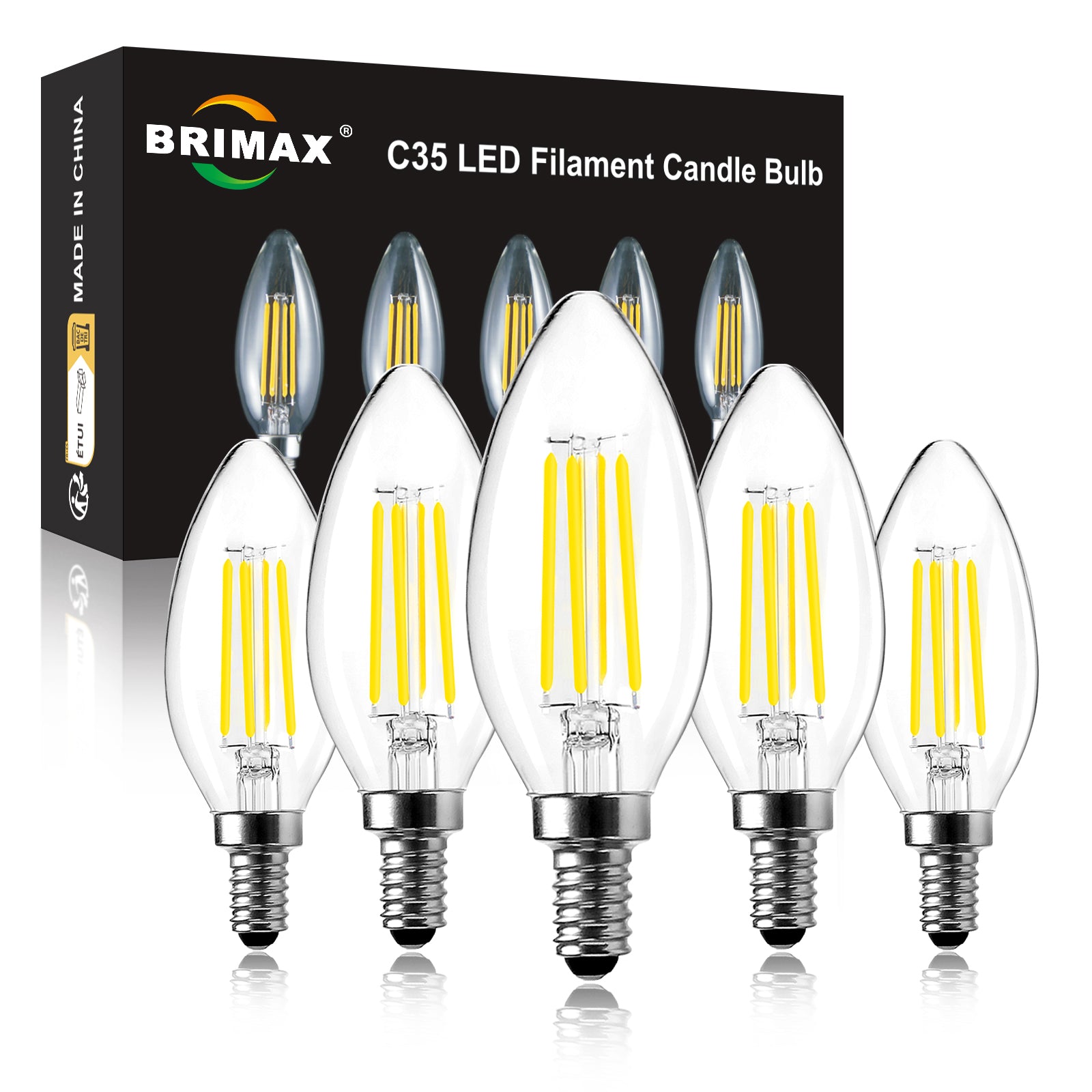 Brimax  E14 C35 5000K 4W 6W Cool White Lamp AC230 Glass Clear Edison  Dimmable Candle Light Bulbs Pack of 5/10