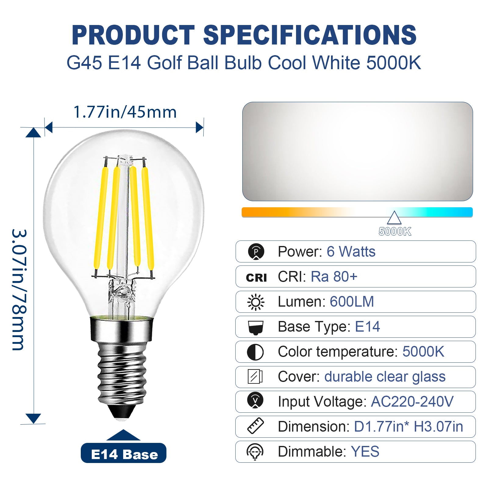 BRIMAX AC230 E27 G45 4W Dimmable LED Bulbs for Home Pack of 4