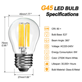 BRIMAX 120V 230V Clear Glass 6W G45 E26 E27 LED Bulb 2700K (6Pack)
