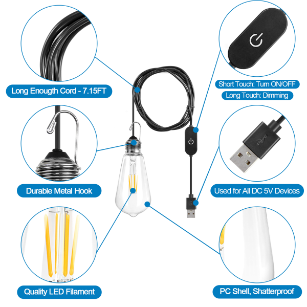 BRIMAX DC5V klarer Kunststoff 3W ST64 USB-LED-Glühbirne 2700K (2er-Pack) 