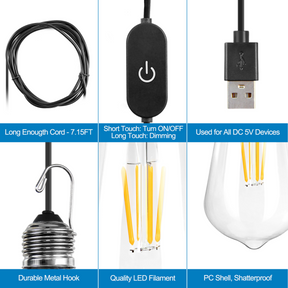 BRIMAX DC5V Plástico transparente 3W ST64 USB Bombilla LED 2700K (paquete de 2) 