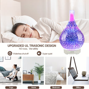 200ml DC5V 7 Colors 3D Fireworks Essential Oil Diffuser, Aromatherapy Ultrasonic Humidifier