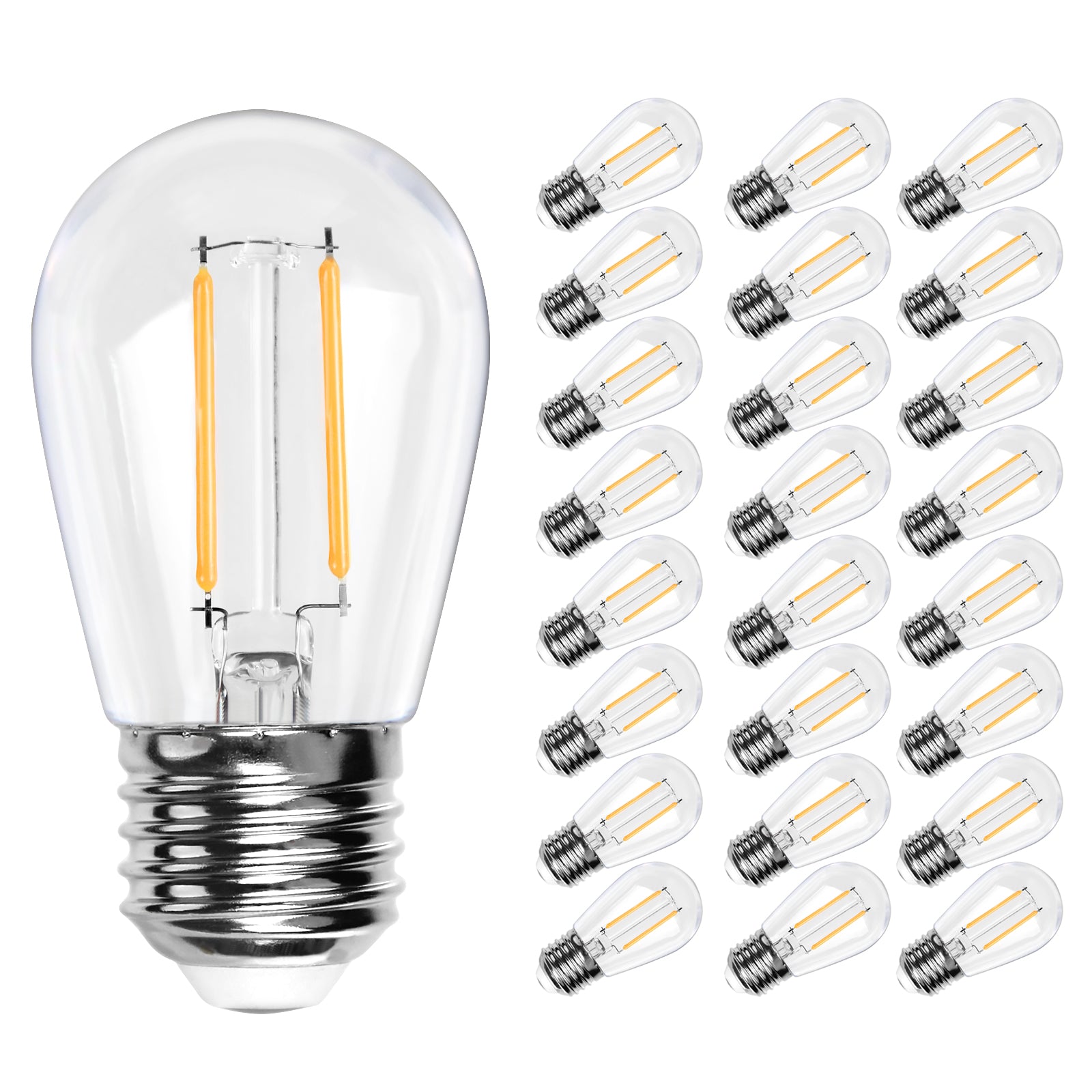 BRIMAX Clear Plastic Shatterproof AC120V AC230V 2W S14 E26 E27 LED Bulb 2200K 2700K (25Pack)