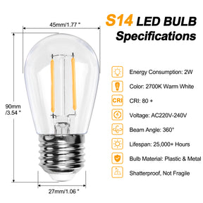 BRIMAX 120V Vidrio Transparente 2W S14 E26 Bombilla LED 2200K (Pack de 6) 