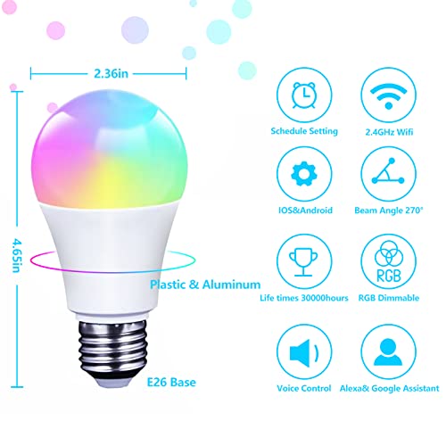Brimax AC120V Dimmable 7W E26 A19 WiFi Smart Light Bulb (4Pack)