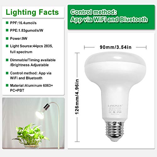 AC100-240V R90 E27 9W WiFi Smart Plant Grow Light Bulb (2 Pack)